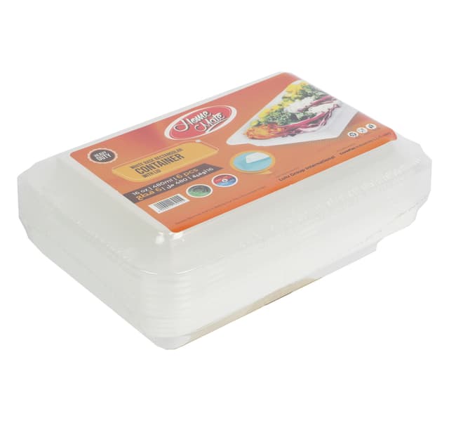 Home Mate Microwave White Rectangular Container With Lid Size 480 Ml 6 Pcs