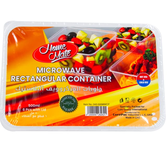 Home Mate Microwave Rectangular Container 500 Ml 6 Pcs