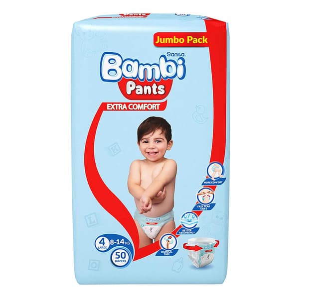 Sanita Bambi Baby Diaper Pants Size 4 Large 814 Kg 50pcs