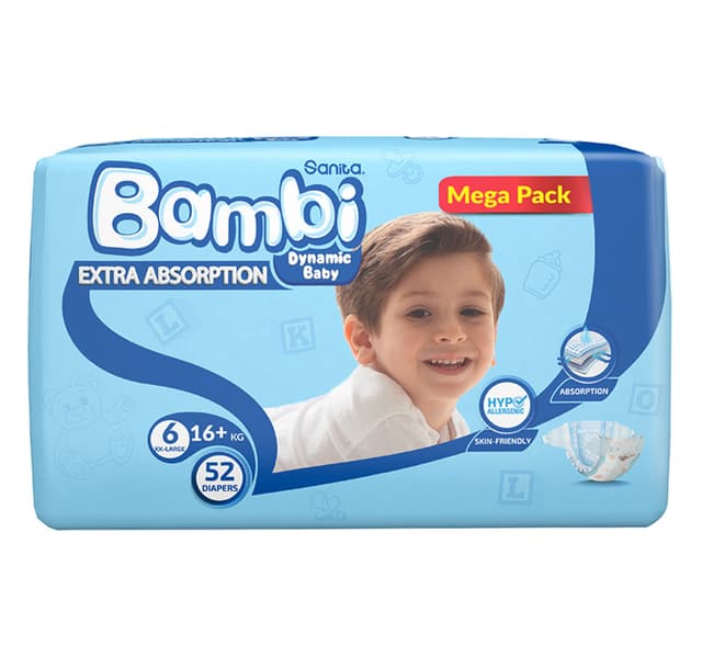 Sanita Bambi Baby Diaper Mega Pack Size 6 Xxlarge 16 Kg 52 Pcs