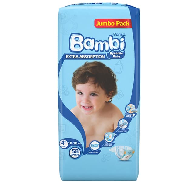 Sanita Bambi Baby Diaper Jumbo Pack Size 4 Large Plus 1018 Kg 58 Pcs