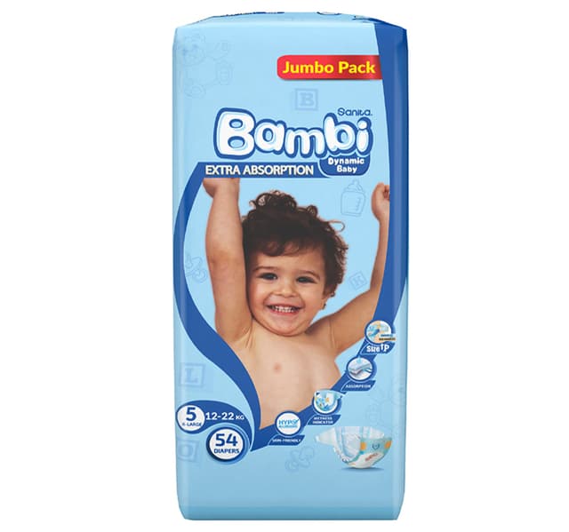 Sanita Bambi Baby Diaper Jumbo Pack Size 5 Extra Large 1222 Kg 54 Pcs