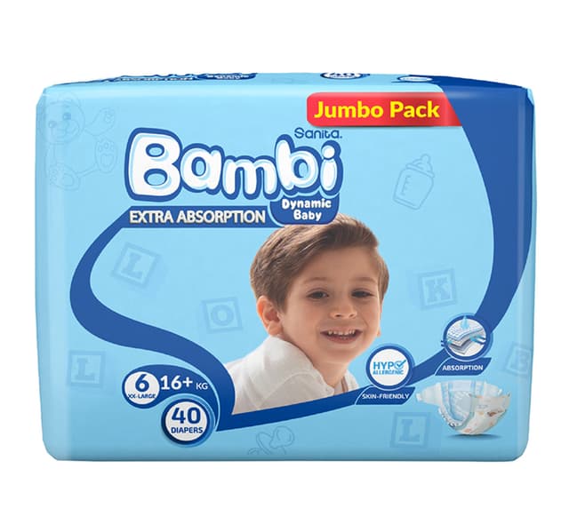 Sanita Bambi Baby Diaper Jumbo Pack Size 6 Xxlarge 16 Kg 40pcs