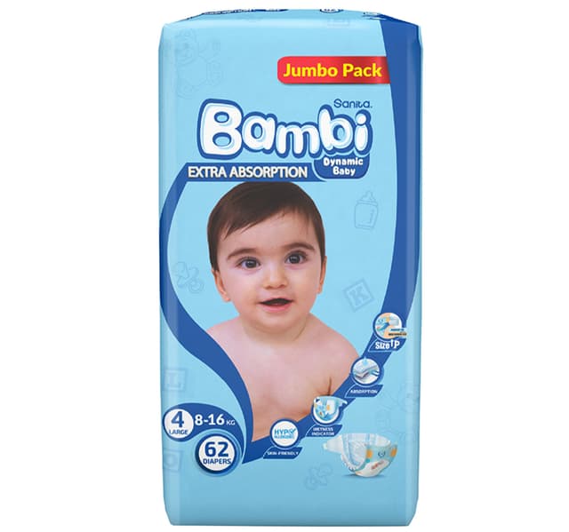 Sanita Bambi Baby Diaper Jumbo Pack Size 4 Large 816 Kg 62 Pcs