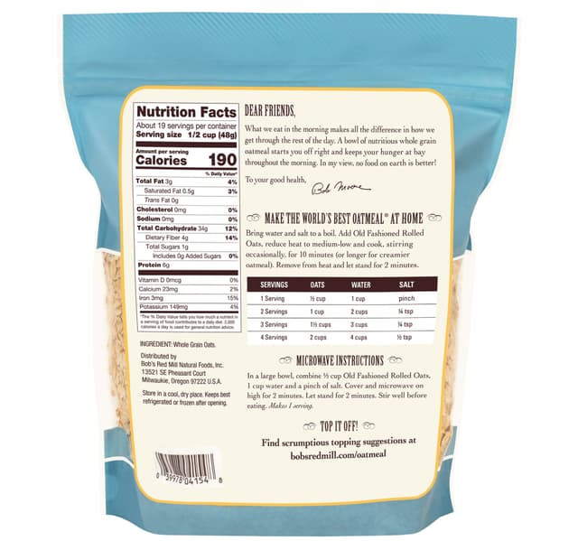 Bobs Red Mill Old Fashioned Regular Rolled Oats 907 G