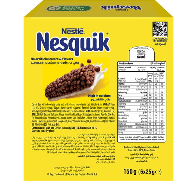 Nesquik Chocolate Cereal Bar 6 25 G