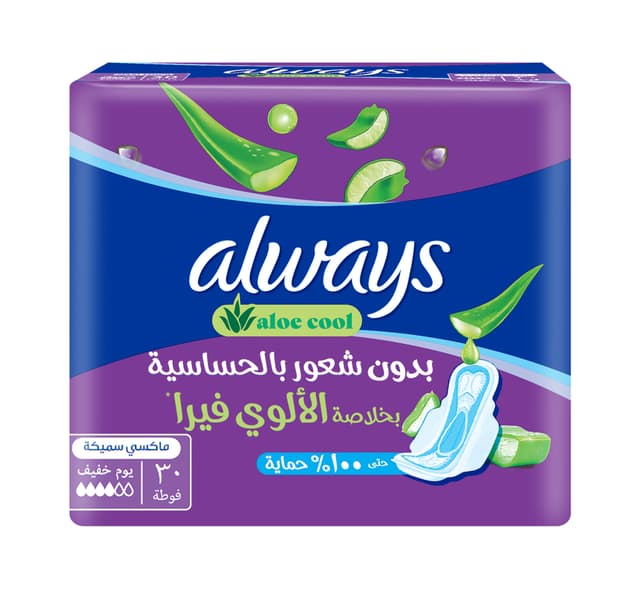 Always Aloe Cool Aloe Vera Essence Maxi Thick Sanitary Pads 30 Pcs