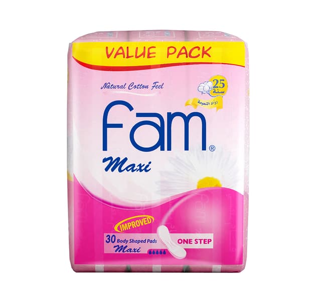 Fam One Step Natural Cotton Feel Maxi Thick Nonwings Super Sanitary 30pcs