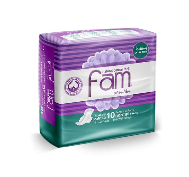 Fam Natural Cotton Feel Extra Thin With Wings Normal Sanitary Pads 10pcs