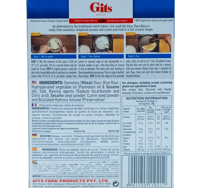 Gits Rava Dosai Mix 200 G