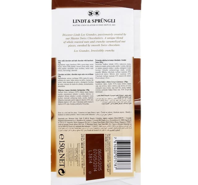 Lindt Les Grandes 34 Hazelnut Milk Chocolate 150 G