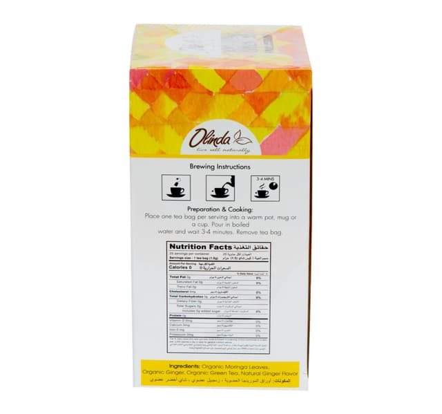 Olinda Organic Moringa Ginger Tea 25 Teabags 37 5 G