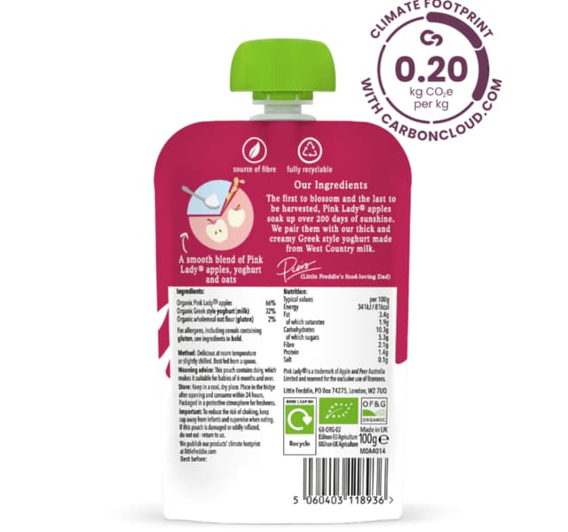 Little Freddie Organic Pink Lady Apple Yoghurt Stage 1 From 6 Months 100 G