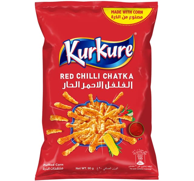 Kurkure Chilli Chatka Flavour Crispy Spicy Puffed Corn Snacks 90 G