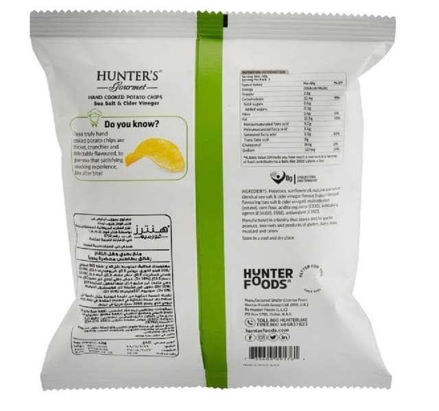 Hunters Gourmet Potato Chips With Sea Salt Cider Vinegar 40 G