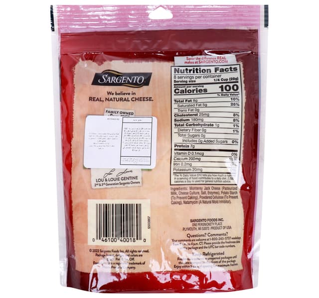 Sargento Off The Block Monterey Jack Shredded Natural Cheese 8 Oz 226 G