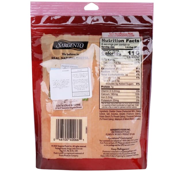 Sargento Off The Block Shredded Natural Cheddar Cheese 8 Oz 226 G