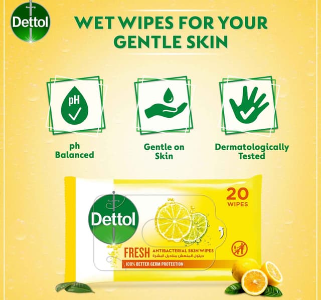 Dettol Fresh Anti Bacterial Skin Wipes 20 Pcs