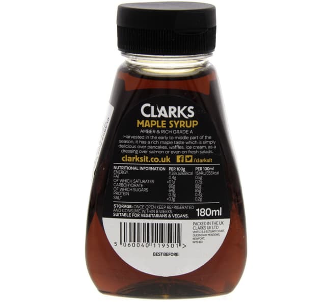 Clarks Pure Canadian Maple Syrup 180 Ml