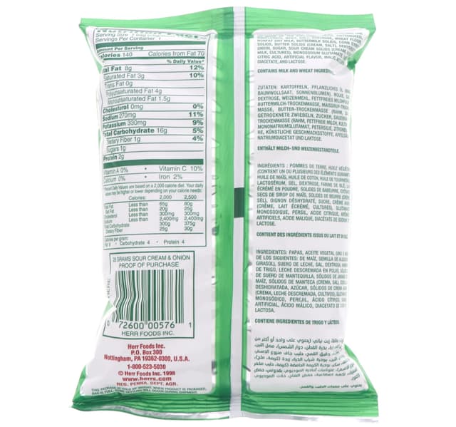 Herrs Sour Cream Onion Flavored Potato Chips 28 G