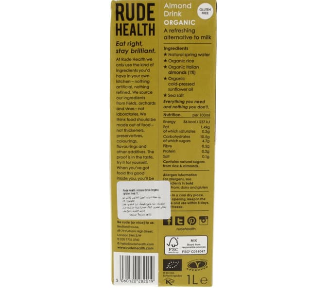 Rude Health Organic Almond Drink 1 Litre