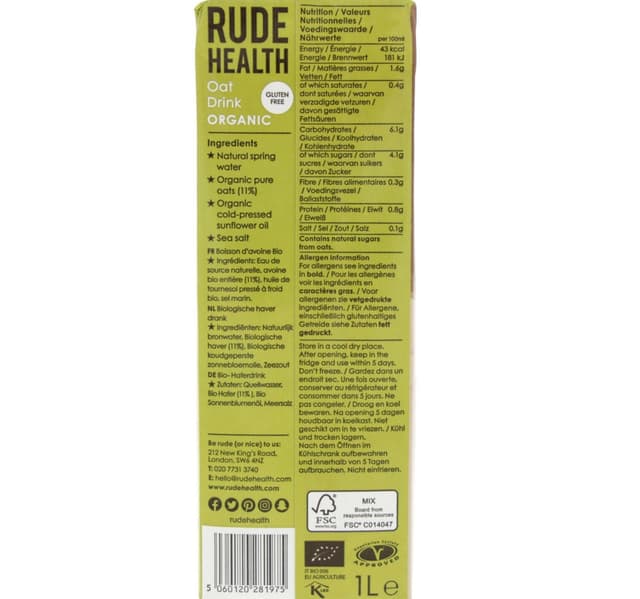 Rude Health Organic Oat Drink 1 Litre