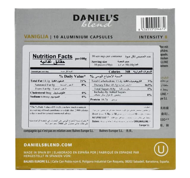 Daniels Blend Vaniglia Coffee Capsules 10pcs 50 G