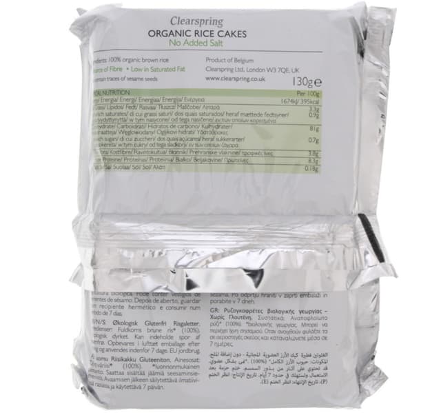 Clearspring Organic Rice Cakes No Added Salt 130 G