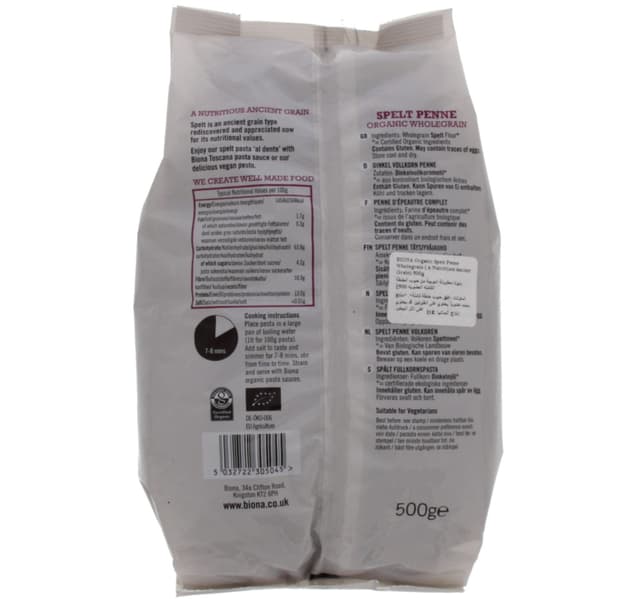 Biona Organic Spelt Penne Wholegrain 500 G
