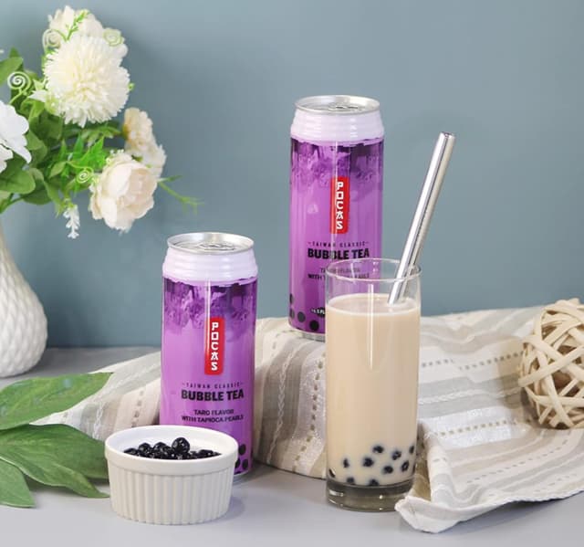 Pocas Bubble Tea Taro Flavor With Tapioca Pearls 490 Ml
