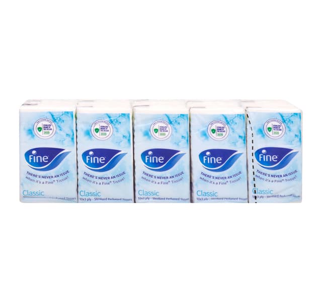 Fine Pocket Tissue 3ply 10 X 10 Sheets