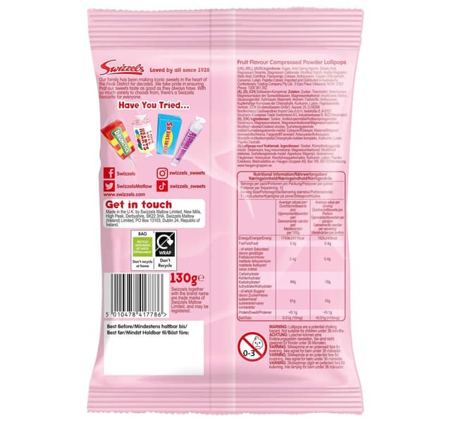 Swizzels Originals Fruit Flavour Compressed Powder Lollipops 130 G