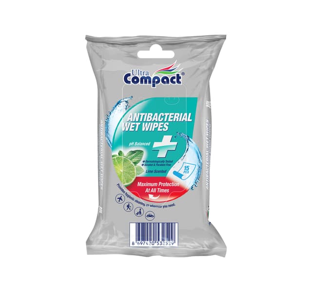 Ultra Compact Wet Wipes Antibacterial 15 Pcs
