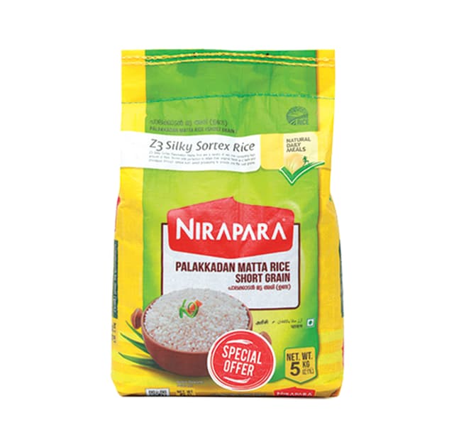 Nirapara Silky Sortex Rice Palakkadan Matta 5 Kg