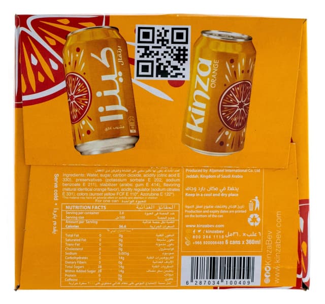 Kinza Carbonated Drink Orange 6 X 360 Ml