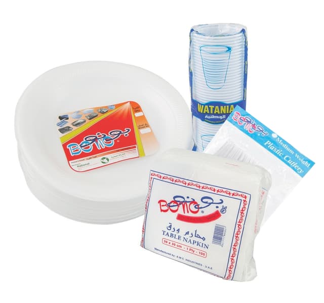 Bono Foam Plate 25 Pcs Cup 50pcs Napkin 100pcs Plastic Cutlery 50pcs