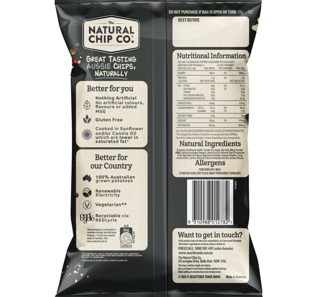 The Natural Chip Co Sea Salt Cracked Pepper Chips 175 G