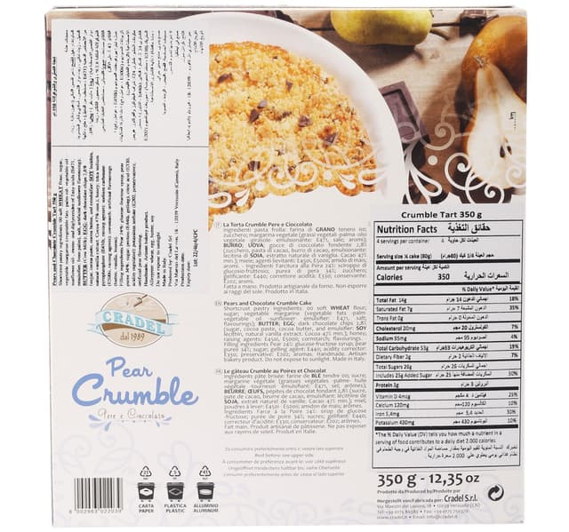 Cradel Pear Crumble With Chocolate Tart 350 G