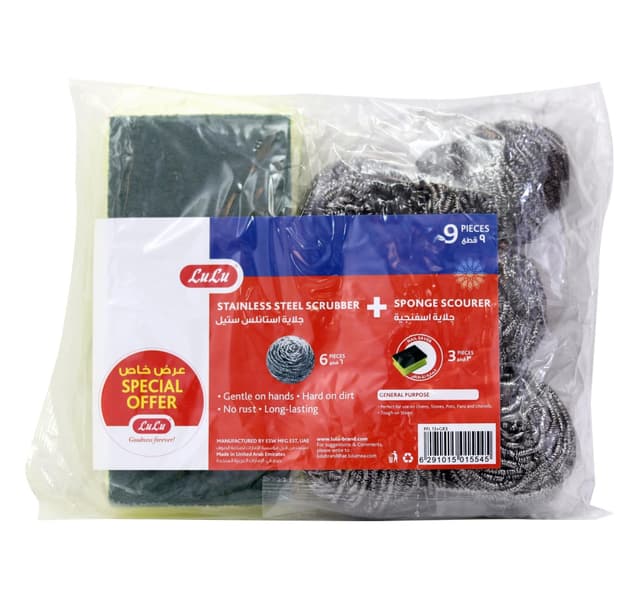 LuLu Stainless Steel Scrubber 6 pcs + Sponge Scourer 3 pcs