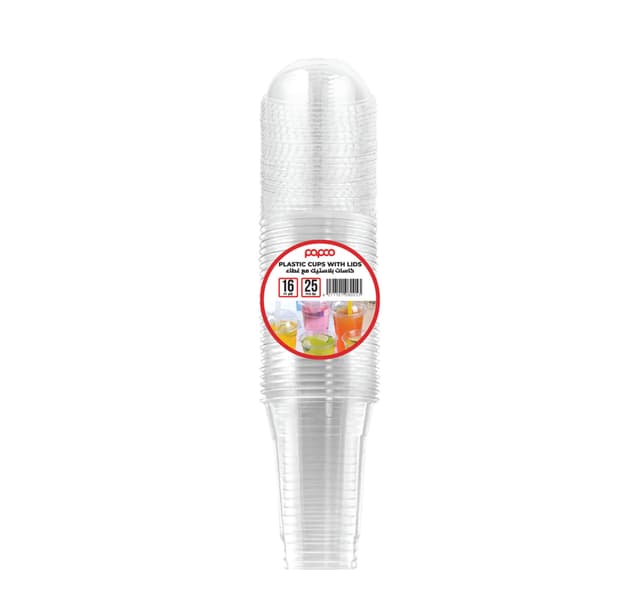 Papco Clear Plastic Cups with Lids 16oz 25 Pcs