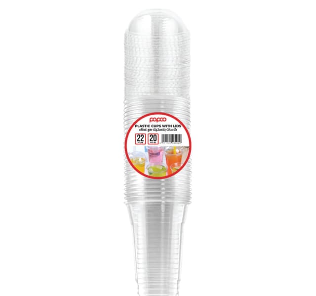 Papco Clear Plastic Cups with Lids 22oz 20 Pcs