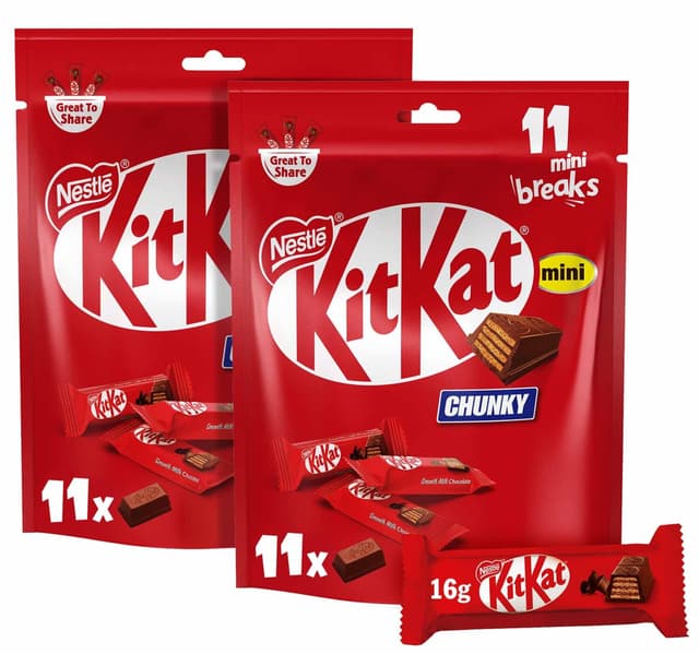 Nestle Kitkat Chunky Mini Bag Milk Chocolate Bag Value Pack 2 X 176 G