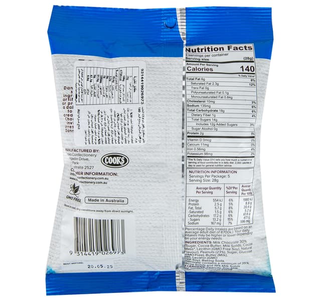 Cooks Danny S Chocolate Toffee Thins Milk Chocolate With Sea Salt 140 G