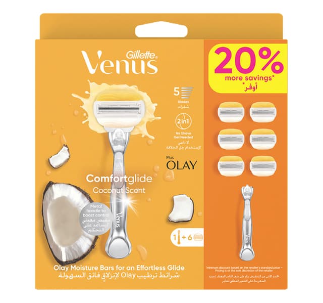 Gillette Venus Comfortglide Coconut Scent 1 Handle 6 Blades