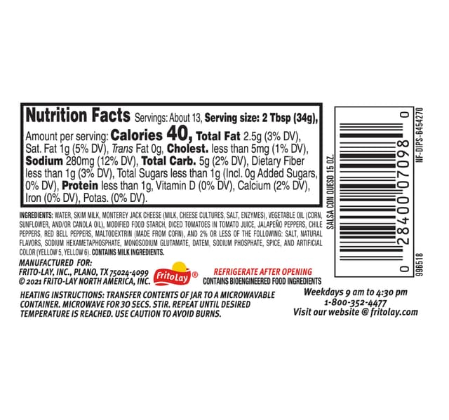 Tostitos Salsa Con Queso Medium 4252 G
