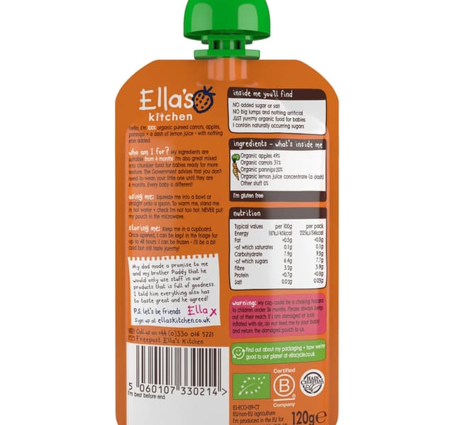 Ella S Kitchen Organic Apples Carrots Parsnips Baby Food 120 G