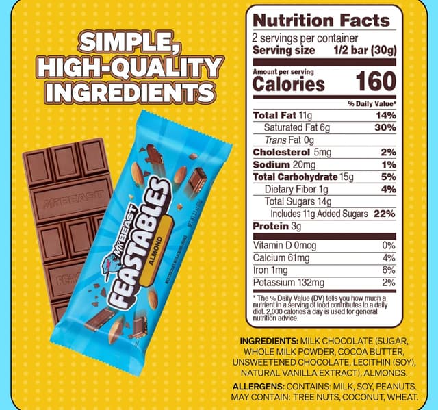 Mrbeast Feastables Milk Chocolate With Almond Chunks 60 G