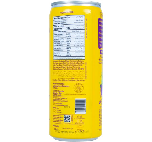Borecha Kombucha Hawaiian Passion Fuit Low Cal Prebiotic Tea Drink 330 Ml