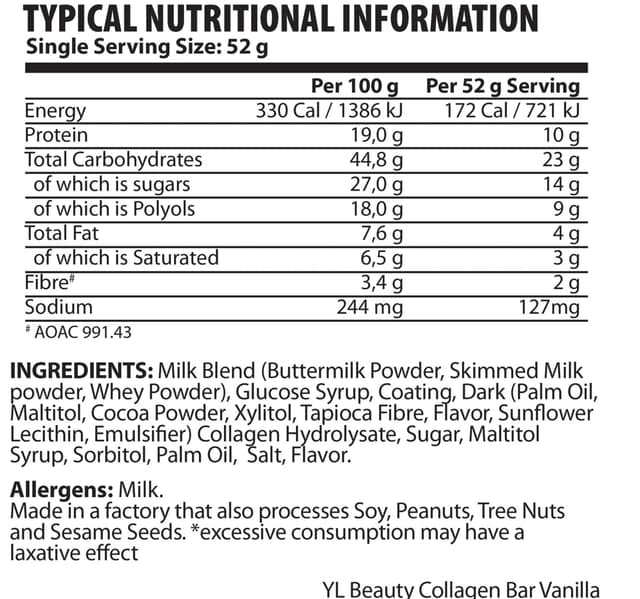 Youthful Living Beauty Collagen Bar Vanilla Chocolate 52 g