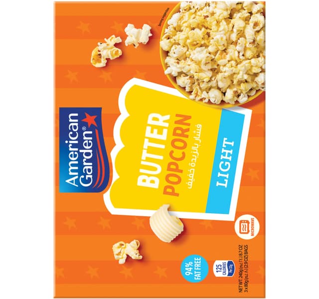 American Garden Gluten Free Microwave Butter Popcorn Light 240 G